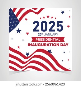 Presidential Inauguration Day Web Banner. Inauguration day January 20 with USA Flag. Day of Patriotic Presidential Inauguration United States of America with Stars and Red Stripes Background