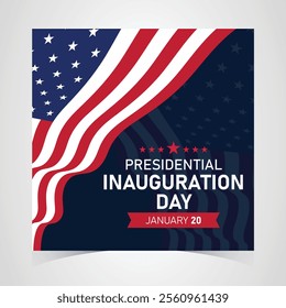 Presidential Inauguration Day Web Banner. Inauguration day January 20 with USA Flag. Day of Patriotic Presidential Inauguration United States of America with Stars and Red Stripes Background