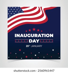 Presidential Inauguration Day Web Banner. Inauguration day January 20 with USA Flag. Day of Patriotic Presidential Inauguration United States of America with Stars and Red Stripes Background