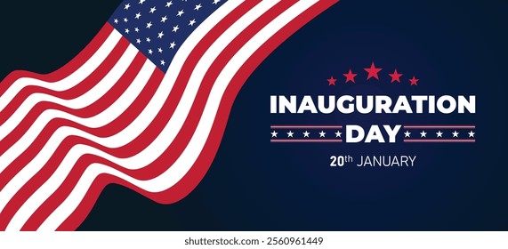 Presidential Inauguration Day Web Banner. Inauguration day January 20 with USA Flag. Day of Patriotic Presidential Inauguration United States of America with Stars and Red Stripes Background