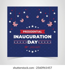 Presidential Inauguration Day Web Banner. Inauguration day January 20 with USA Flag. Day of Patriotic Presidential Inauguration United States of America with Stars and Red Stripes Background