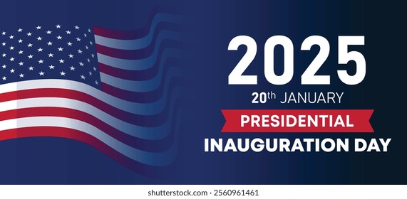 Presidential Inauguration Day Web Banner. Inauguration day January 20 with USA Flag. Day of Patriotic Presidential Inauguration United States of America with Stars and Red Stripes Background