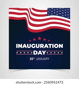 Presidential Inauguration Day Web Banner. Inauguration day January 20 with USA Flag. Day of Patriotic Presidential Inauguration United States of America with Stars and Red Stripes Background