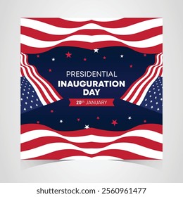 Presidential Inauguration Day Web Banner. Inauguration day January 20 with USA Flag. Day of Patriotic Presidential Inauguration United States of America with Stars and Red Stripes Background