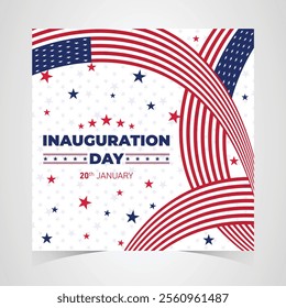 Presidential Inauguration Day Web Banner. Inauguration day January 20 with USA Flag. Day of Patriotic Presidential Inauguration United States of America with Stars and Red Stripes Background