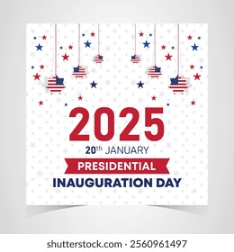 Presidential Inauguration Day Web Banner. Inauguration day January 20 with USA Flag. Day of Patriotic Presidential Inauguration United States of America with Stars and Red Stripes Background