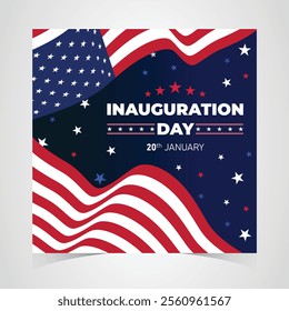 Presidential Inauguration Day Web Banner. Inauguration day January 20 with USA Flag. Day of Patriotic Presidential Inauguration United States of America with Stars and Red Stripes Background