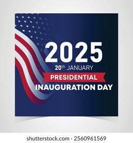 Presidential Inauguration Day Web Banner. Inauguration day January 20 with USA Flag. Day of Patriotic Presidential Inauguration United States of America with Stars and Red Stripes Background