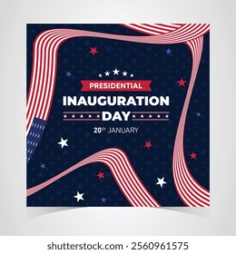 Presidential Inauguration Day Web Banner. Inauguration day January 20 with USA Flag. Day of Patriotic Presidential Inauguration United States of America with Stars and Red Stripes Background