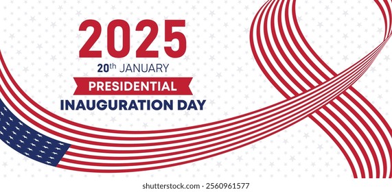 Presidential Inauguration Day Web Banner. Inauguration day January 20 with USA Flag. Day of Patriotic Presidential Inauguration United States of America with Stars and Red Stripes Background