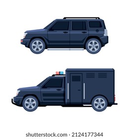 Presidential Motorcade and Government Motor Vehicle Side View Vector Set