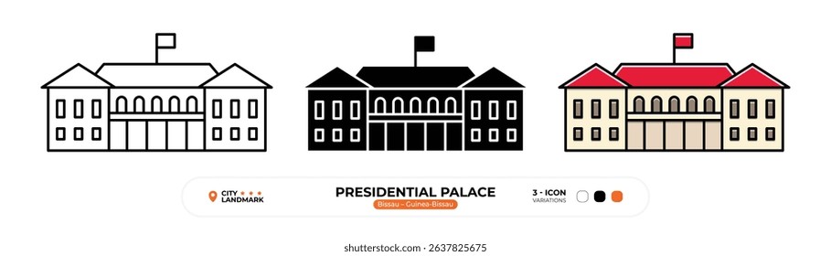 Presidential Palace Line Icon. Bissau, Guinea,Bissau, Landmark, Silhouette, Color Vector, Editable Stroke.