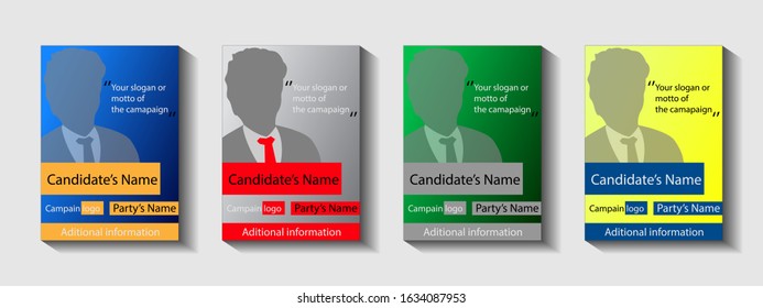 Presidential, parliament or city mayor elections poster template, vector billboard for campaign. Set of 4 poster templates with different party colors for election campaign.