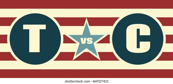 Presidential rally relative image. T vs C letters on striped backdrop