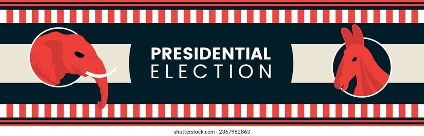 Presidential USA Election Banner for year 2024. American Election campaign between democrats and republicans. Election symbol elephent and donkey. Vote America. Ballot box. 
