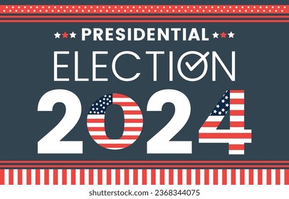 Presidential USA Election Banner for year 2024. American Election campaign between democrats and republicans. Vote America. Ballot box. 