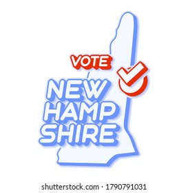 Presidential vote in New Hampshire USA 2020 vector illustration. State map with text to vote and red tick or check mark of choice. Sticker Isolated on a white background.