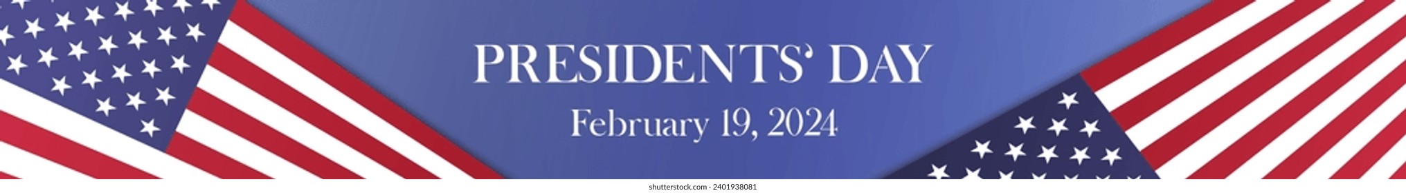 Präsident Tag 2024 Februar 19. Vektorbanner mit amerikanischer Flagge. USA National Ferien Web Header.