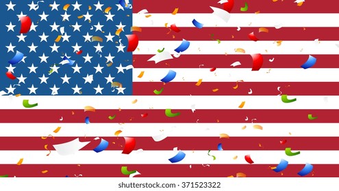 Presidents Day abstract USA flag colors background with confetti. Vector graphic design