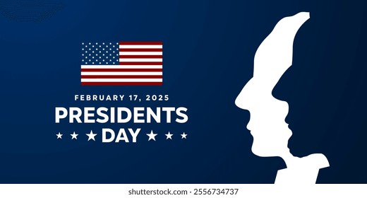 President's Day. Presidents, america flag and star. Great for cards, banners, posters, social media and more. Dark blue background.   