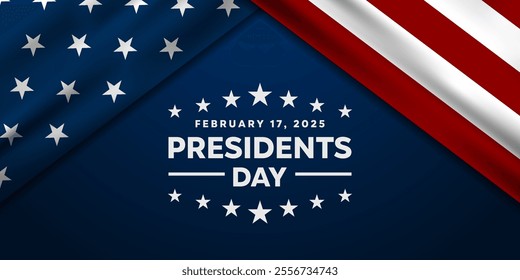 President's Day. America flag and star. Great for cards, banners, posters, social media and more. Dark blue background.   