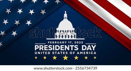 President's Day. America flag and White House. Great for cards, banners, posters, social media and more. Dark blue background.   