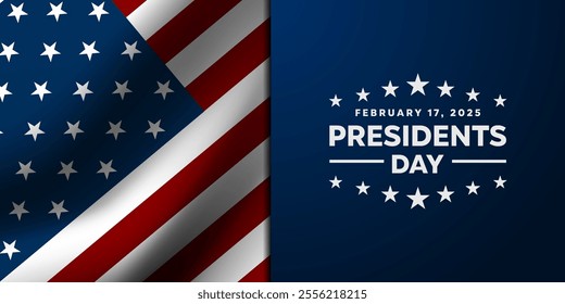 President's Day. American flag. Great for cards, banners, posters, social media and more. Dark blue background.