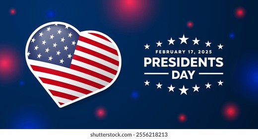 President's Day. American flag, heart and light. Great for cards, banners, posters, social media and more. Dark blue background.