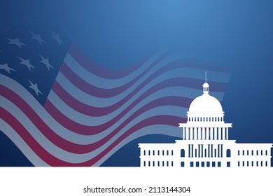 
President's Day Background With American Washington building Silhouette, Flag and Copy Space Area, suitable to place on content with that theme