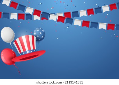 President's Day Background. With ballon, hat, flag and Copy Space Area, suitable to place on content with that theme