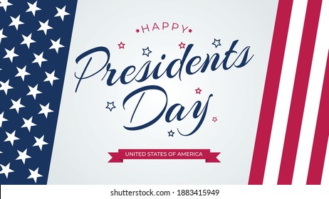 Presidents day background. Banner on top of American flag. Vector flat illustration.