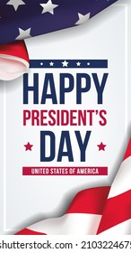 Presidents day background. Banner on top of American flag. Vertical vector illustration.