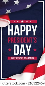 Presidents day background. Banner on top of American flag. Vertical vector illustration.