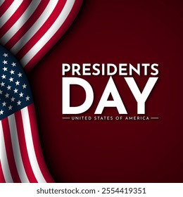 Presidents Day Background Design with American Flag on red background. Banner, Poster, Greeting Card. Vector Illustration.