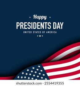 Presidents Day Background Design with American Flag on blue background. Banner, Poster, Greeting Card. Vector Illustration.