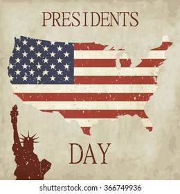 presidents day background. map of America. The Statue of Liberty