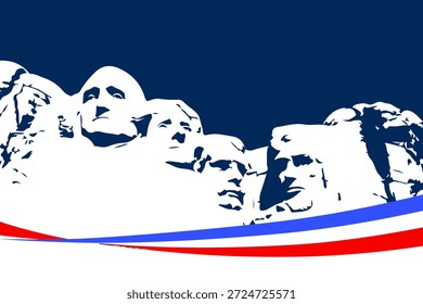 História do Dia dos Presidentes com o Monte Rushmore e as linhas da bandeira americana. Conceito vetorial para o 250º Aniversário do Dia da Independência dos EUA