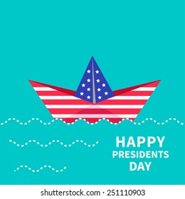 Presidents Day background Paper boat. Dash line. Vector illustration