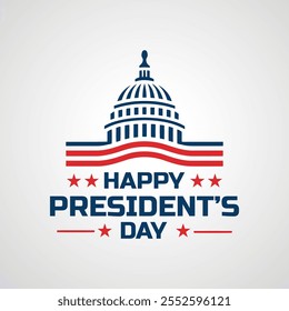 Presidents Day Background Template With White House, Flag, And City Silhouette Vector Illustration.