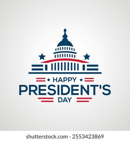 Presidents Day Background Template With White House, Flag, And City Silhouette Vector Illustration.