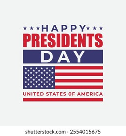 Presidents Day banner with American flag vector illustration. US Presidents Day logotype, label, badge, sticker, tags. Red and blue text for American political holiday celebration.