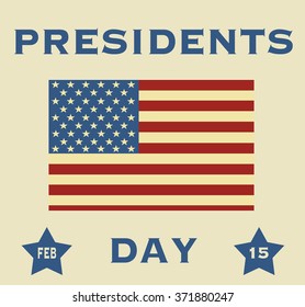 Presidents Day banner with American Flag. White background