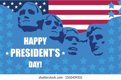 Banner de fondo azul del Día del Presidente en vector con letras Feliz Día del Presidente y presidentes Rushmore de Estados Unidos