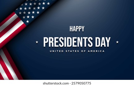 Presidents Day Banner Design with American flag illustration on the blue background. Vector Illustration.