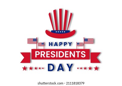 President's Day banner with hat, US flag, latitudes and stripes - vector illustration