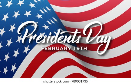 Presidents Day. Banner for USA Presidents Day Holiday. USA National Flag and Lettering