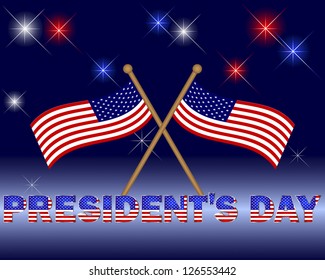 President's Day. Beautiful text with the pattern of the American flag on a festive background with flags. Vector illustration.
