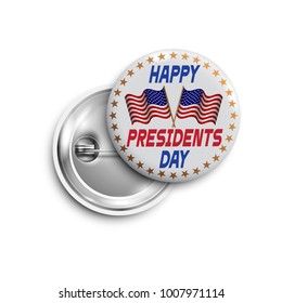 Presidents day button,badge,banner isolated with two flags USA. Vector design for  Independence Day,United States of American President holiday, Veterans Day