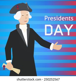 Presidents Day card. Washington cocked in a flat style.