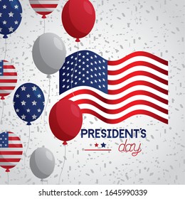 presidents day celebration poster with flag and balloons helium vector illustration